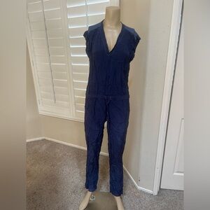 Lamade Blue Short Sleeves Draw Waist Lightweight Summer Jumpsuit Beach Boho Sz S